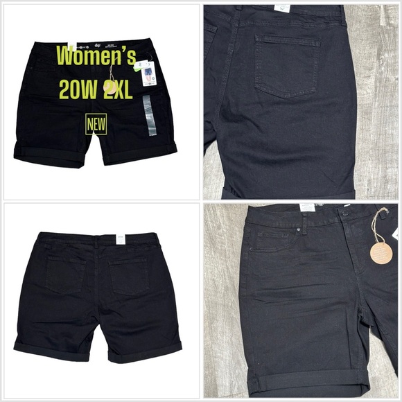 Women’s Dip 20W 2X Black Denim Jeans Bermuda Shorts Rolled Hem Stretch Mid Rise - Picture 1 of 11